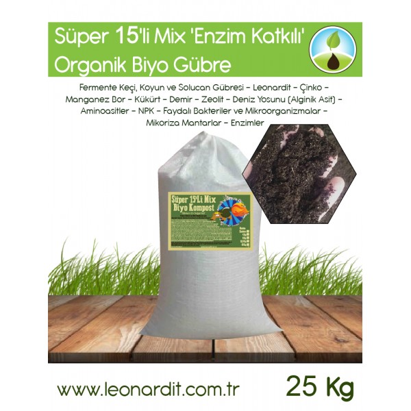 Süper 15'li Mix Biyo Kompost Enzim Katkılı 25 Kg