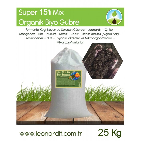 Süper 15'li Mix Biyo Kompost 25 Kg